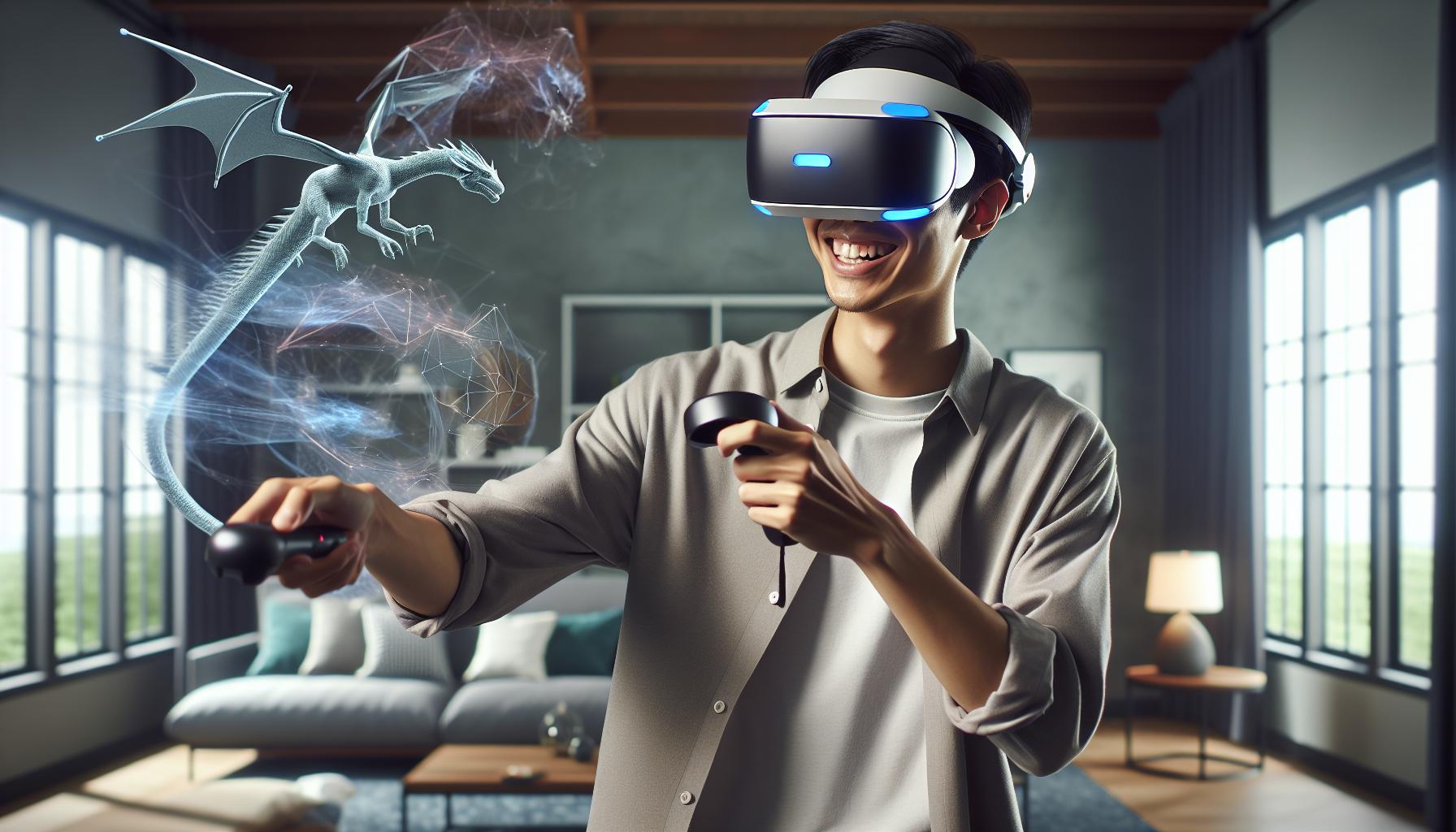 augmented reality gaming hardware includes a headset, a controller, and motion sensors.